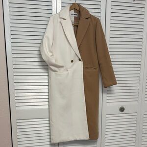 Steve Madden Dual-Tone White and Brown Trench Coat